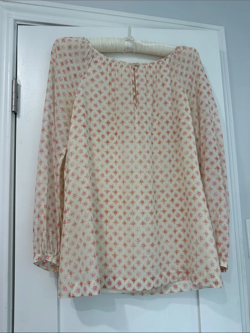 Tory Burch Cream Blouse with Pink Floral Print